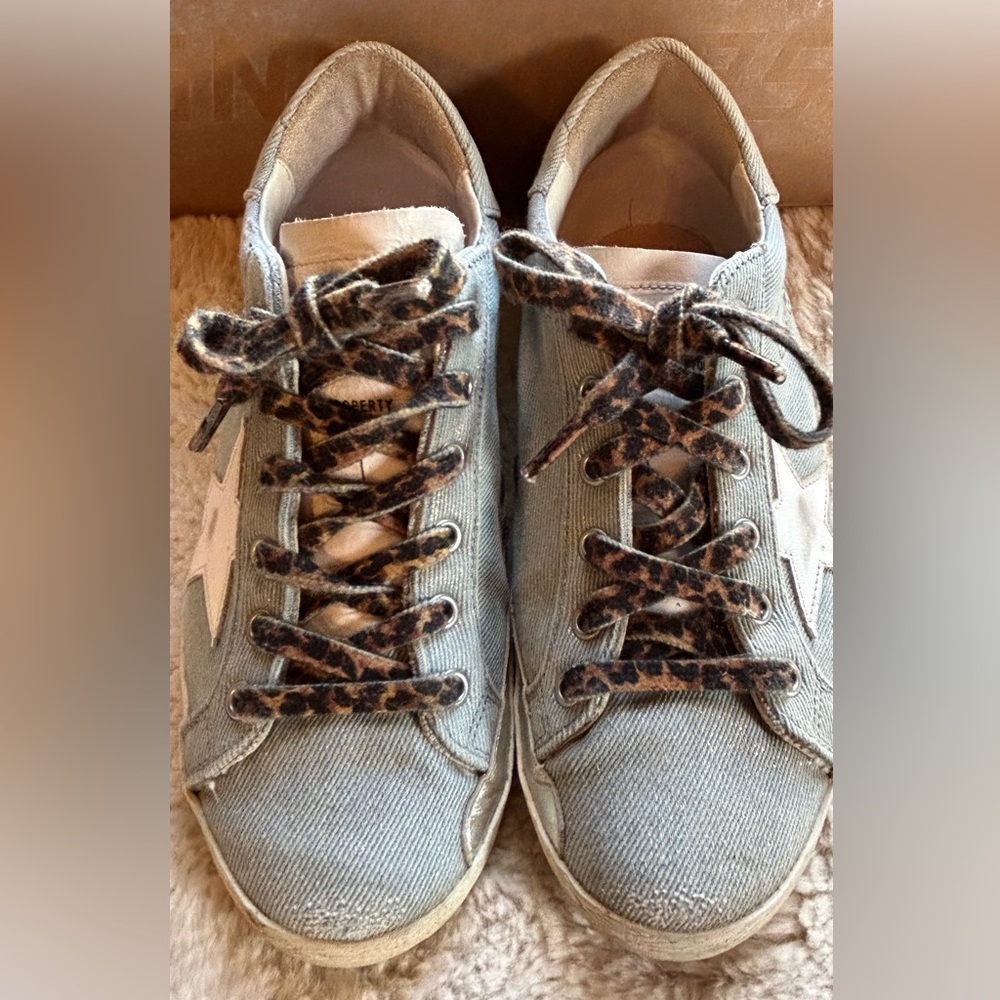 Golden Goose Superstar Denim/silver/peach with leopard laces. Size 39 - Picture 2 of 11